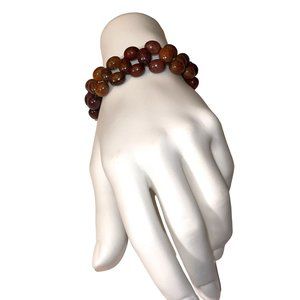 Vintage Woven Wood Bead Bracelet Fun Retro Pattern Unisex Jewelry